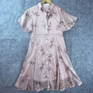 Simple Retro Dress Womens XS Pink Sheer Button Front Country Romantic Feminine